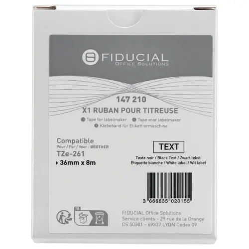 Ruban comp BROTHER TZE 261 36mm wit met zwarte afdruk 
