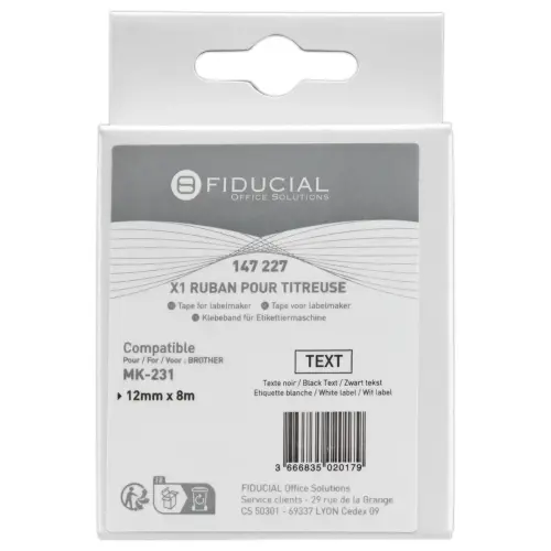 Ruban comp BROTHER M-K231B 12mm wit met zwarte print