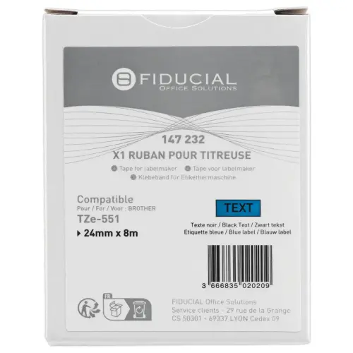 Ruban comp BROTHER TZE551 24mm - zwart/blauw