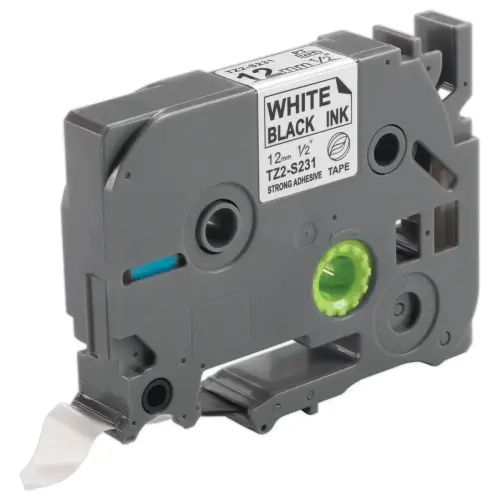 Ruban comp BROTHER TZSE 231 12mm wit met zwarte afdruk LAM