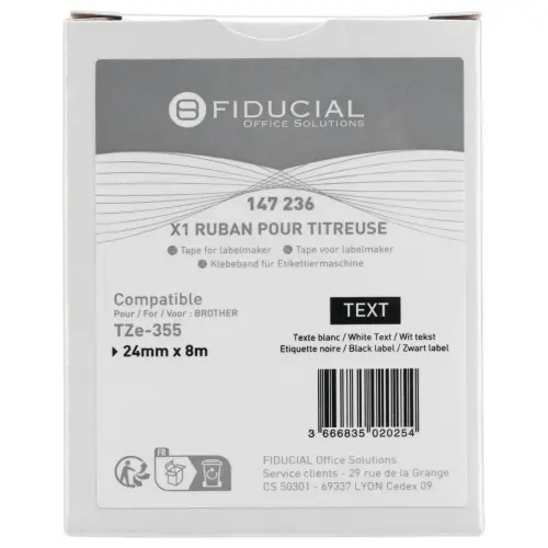 Ruban comp BROTHER TZE 355 24mm - wit/zwart