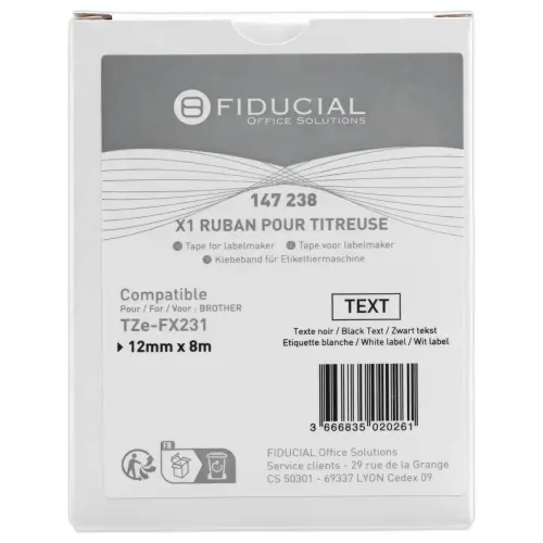 Ruban comp BROTHER gelamineerd flexibel TZe-FX231 12mm wit impresison nr 
