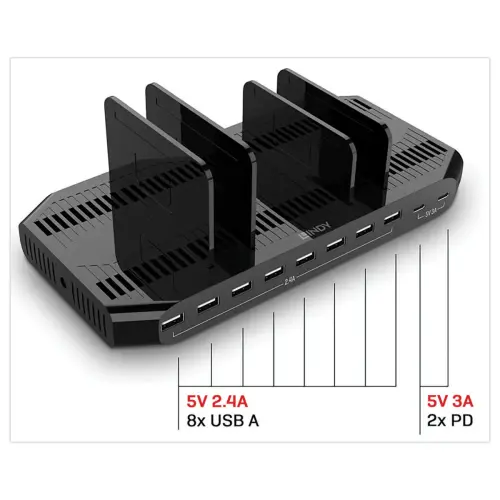 Oplaadstation 120W met 10 USB- poorten