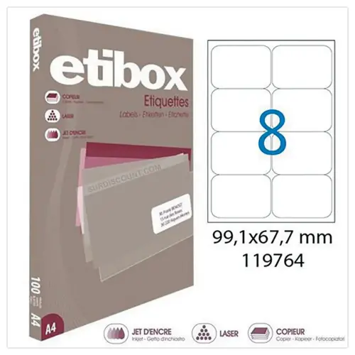 100  Etiketblad ETIBOX met afgeronde hoeken 99,1X67,7mm 800 etiketten/doos 