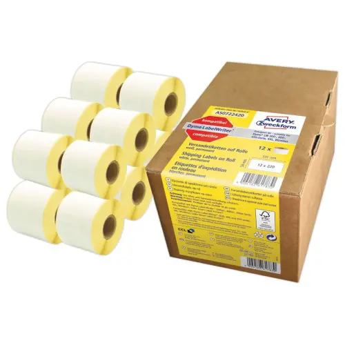 12 Rolletjes van 220 witte etiketten 101x54 mm voor DYMO LW 450