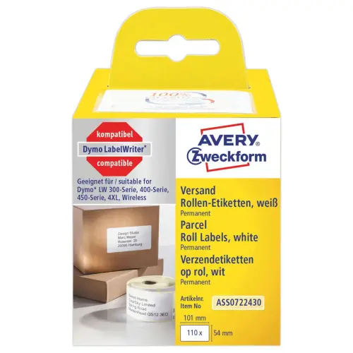 Rol van 100 witte labels 101x54 mm voor DYMO LW 450 