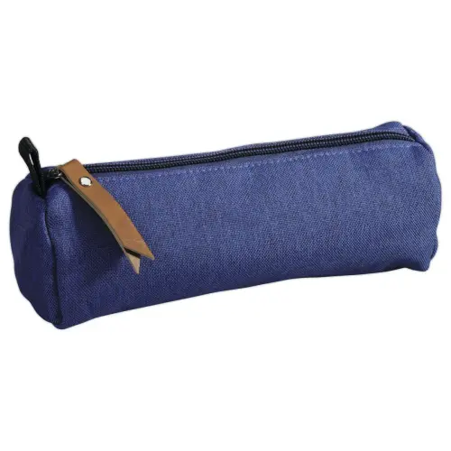 Ronde tas in gem&ecirc;leerd blauwe stof 