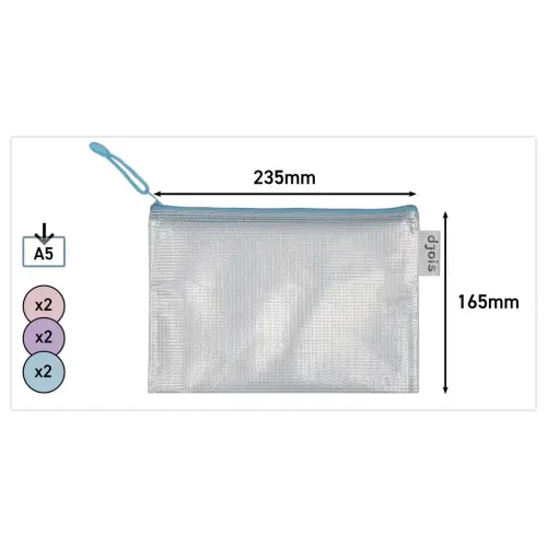 6 Zachte A5 zip DJOIS mappen - Assortiment kleuren