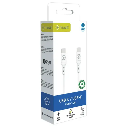 USB-C oplaadkabel van gerecycled plastic 1,2 m - Wit 
