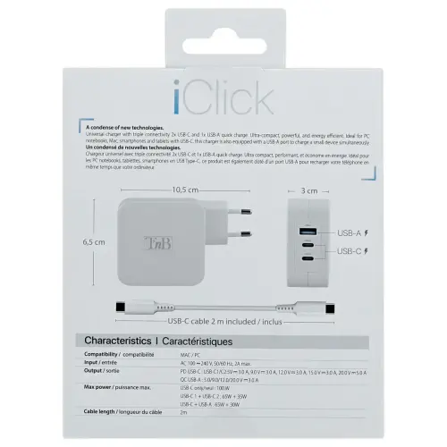 GAN-oplader 3 USB-poorten 100W 