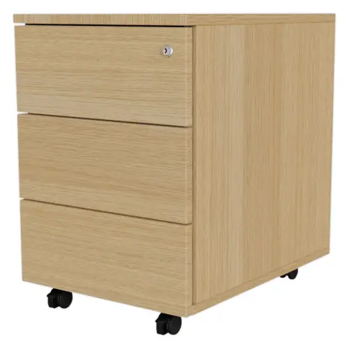 Mobiele melamine box Bordeaux 3 lades, gemonteerd licht eikenhout