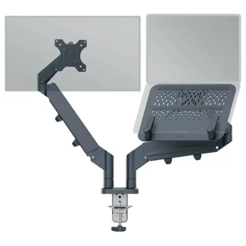 Ruimtebesparende dubbele arm vr schermen/monitoren/PC's Leitz - Grijs