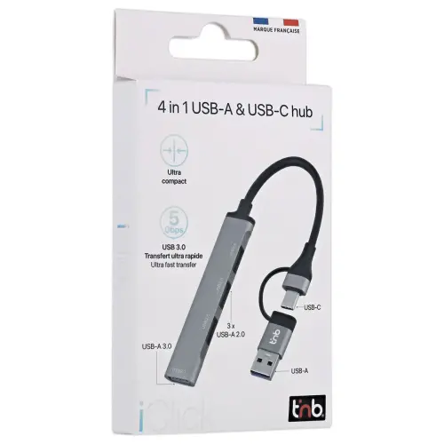 Ultra slanke USB-A & USB-C hub naar 4x USB-A