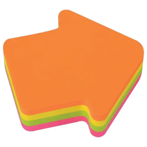 Blok 200 zelfklevende memoblaadjes 70 x 70 mm "pijl" 4 verschillende fluokleuren