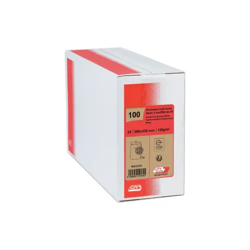 100 Kraft witte zakken met versterking en siliconen band 260x330mm met een gusset van 30mm