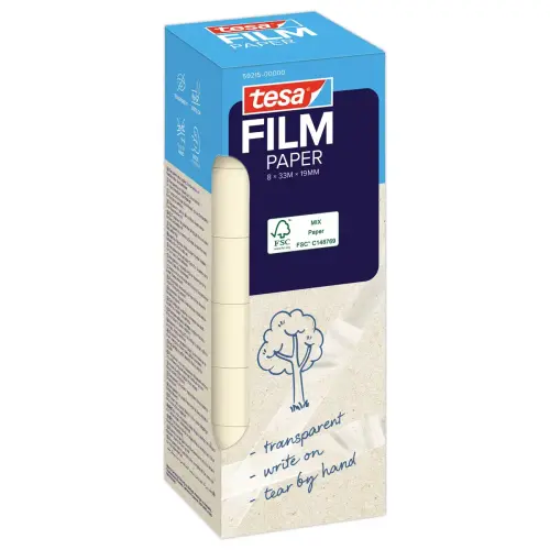 8 Tesafilm&reg; Paper plakbandrollen 33M x 19mm - set van 8 rollen 