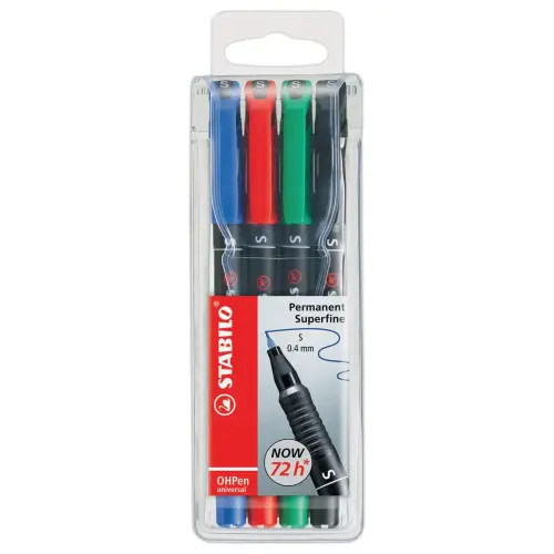 4 Permanent markers OHPen 0,4 mm - Geassorteerde kleuren - STABILO