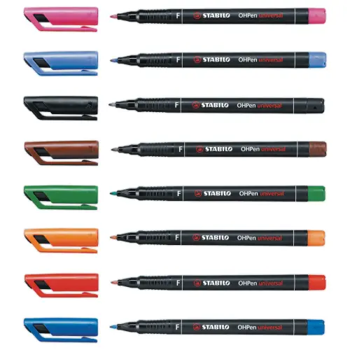 8 Hoes van 8 permanent markers OHPen 0,7 mm - Geassorteerde kleuren - STABILO