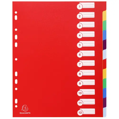 Tabbladen ELBA - A4 Maxi - 12 tabs - Stijf plastic - Veelkleurige tabs