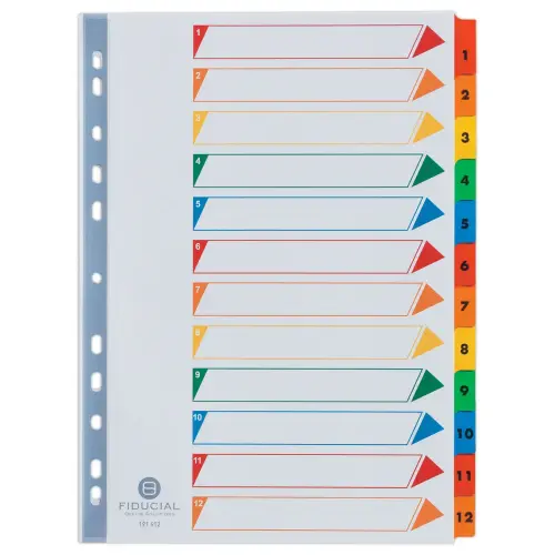 Set num. tabbladen FIDUCIAL karton - A4 - 12 geplastificeerde tabs