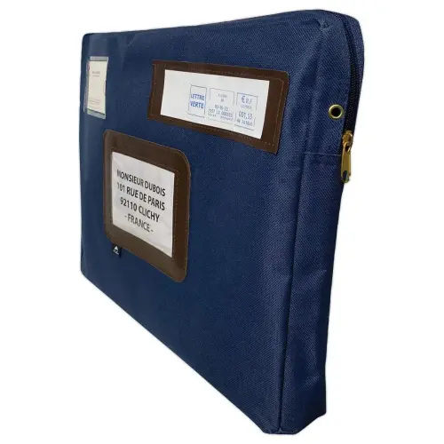 Blauwe posttas in polyester met zijvouw B 42 x D 5 x H 32 cm