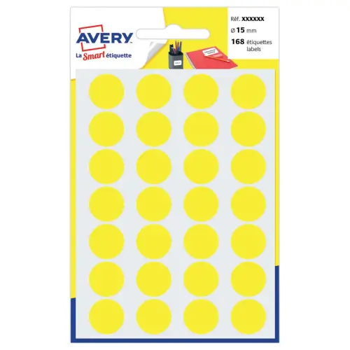 Etui 168 permanent klevende signalisatie-etiketten Ø 15 mm - Geel