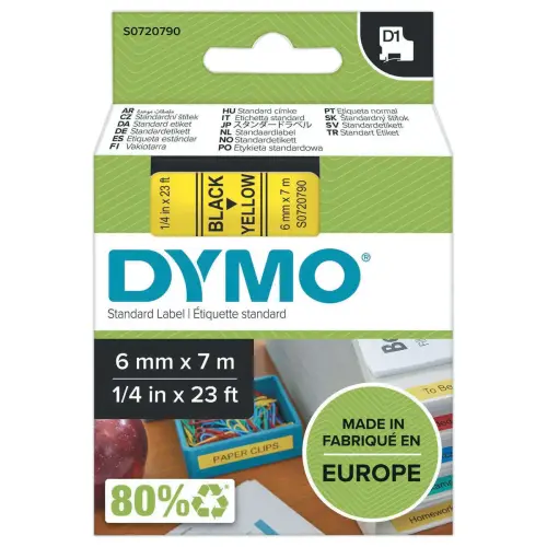 Tape voor labelmaker DYMO D1 6 mm geelafdruk zwart