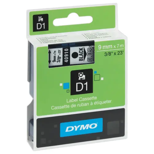 Tape en etiketten DYMO D1 - 9mm - Afdruk Zwart/Achtergrond Transparant 