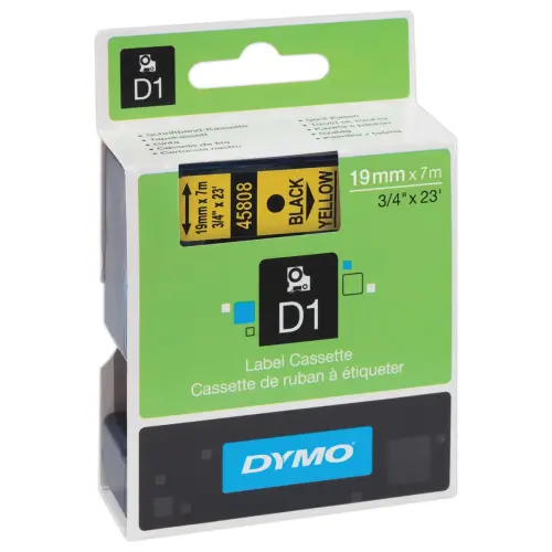 Tape gele etiketten voor labelmanager DYMO D1 - 19mm - Opdruk Zwart
