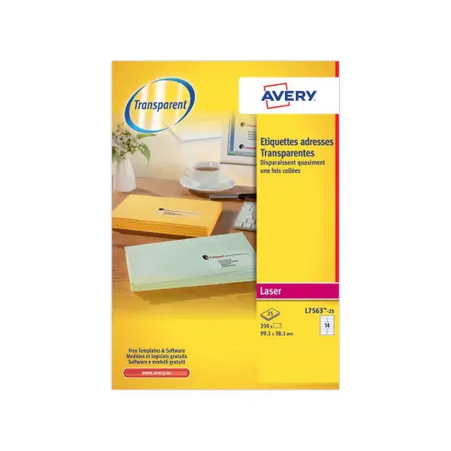 25  Vellen doorzichtige etiketten 63,5 x 38,1 mm 525/doos 