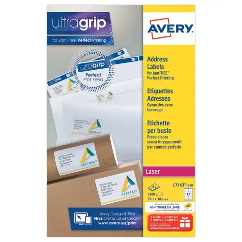 250 Vellen met 16 witte adresetiketten voor laserprinters - 99,1 x 33,9 mm - AVERY