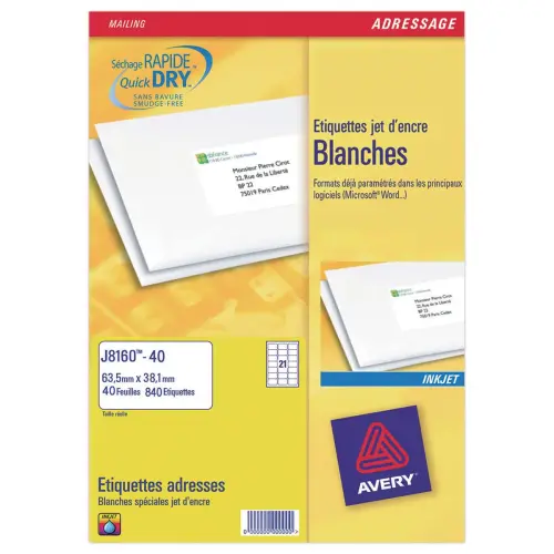 40 Vellen etiketten voor inkjet printers - B63,5 x H38,1mm - Wit