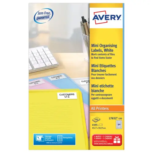 100 Vellen met 18 witte adresetiketten voor laserprinters - 63,5 x 46,6 mm - AVERY