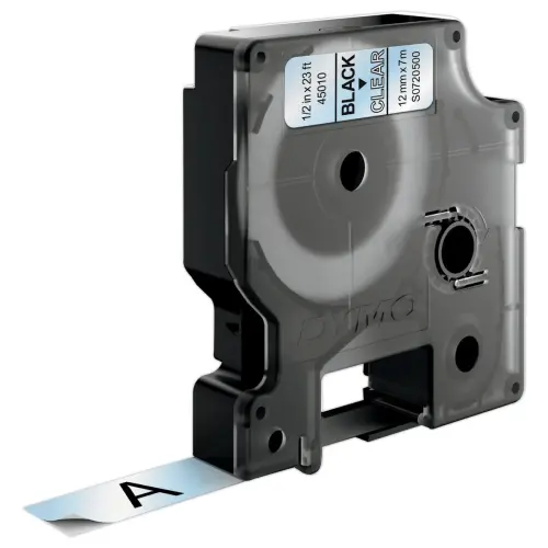 Lint voor etiketteermachine D1 - 7 m x 12 mm - Zwarte tekst op transparante achtergrond - DYMO