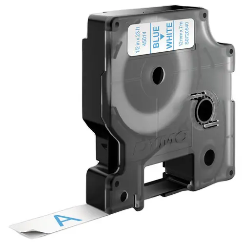 Tape voor D1 etiketprinter - 7 m x 12 mm - Blauwe tekst op witte achtergrond - DYMO