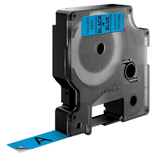 Tape etiketteermachine D1 - 7 m x 12 mm - Zwarte tekst op blauwe achtergrond - DYMO