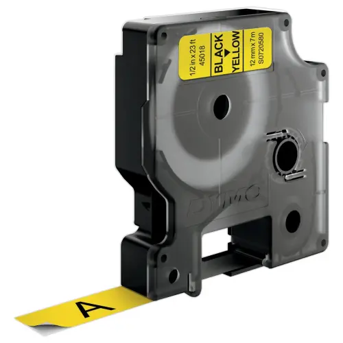 D1 Lint voor etiketteermachine - 7 m x 12 mm - Zwarte tekst op gele achtergrond - DYMO