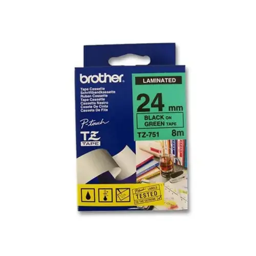 Ruban voor labelprinter BROTHER TZ 24mm - zwart/groen - TZE751 