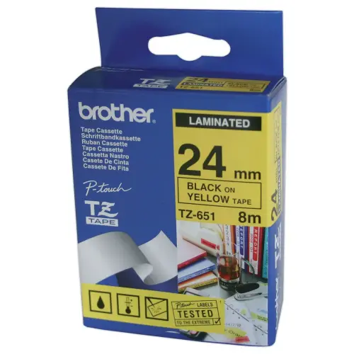 Lint voor etiketteermachine TZE - 8m x 24 mm - Tze611 - zwarte tekst op gele achtergrond - BROTHER