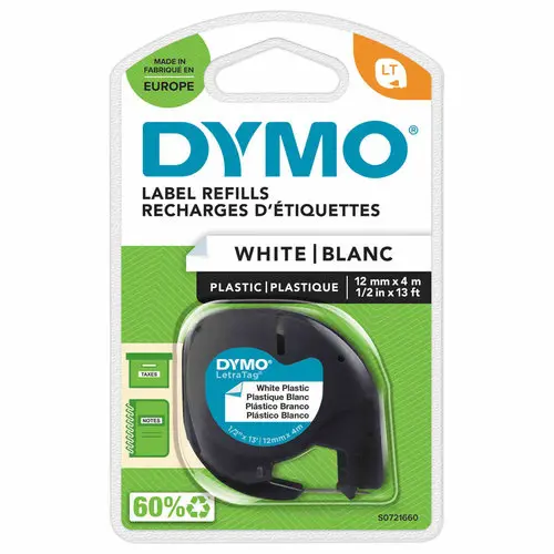 Plastic lint Letratag - 12 mm - zwarte tekst op witte achtergrond 