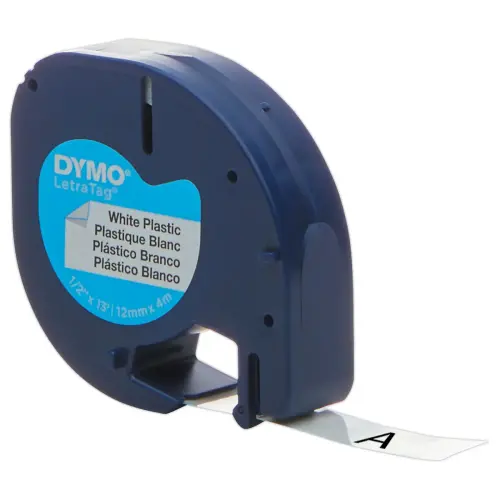 Plastic lint Letratag - 12 mm - zwarte tekst op witte achtergrond 