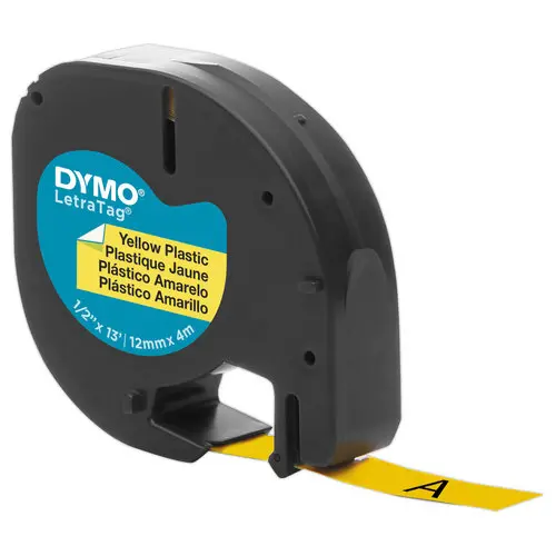 Plastic lint Letratag - 12 mm - zwarte tekst op gele achtergrond 