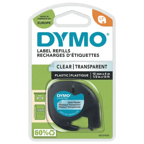 Transparante kunststof etiketten 1,2 cm voor de etiketteermachine Dymo Letratag 12267