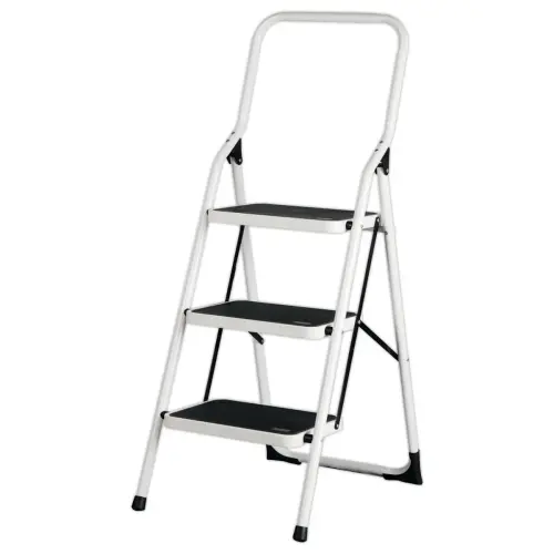 Opvouwbare trapladder 3 treden in epoxy wit gelakt staal 