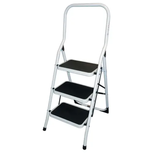 Opvouwbare trapladder 3 treden in epoxy wit gelakt staal 