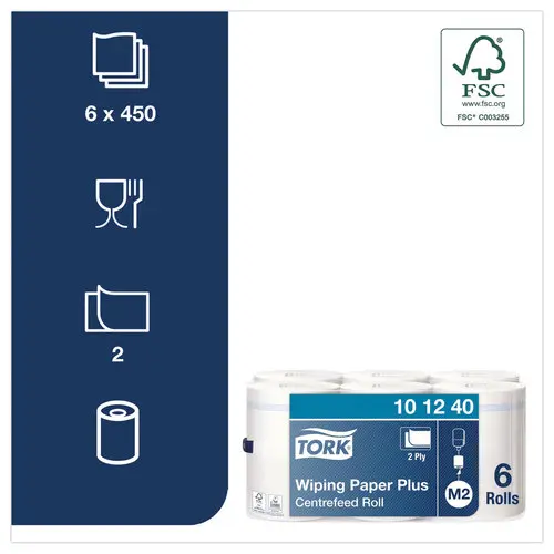 6  Rollen papier  &Oslash; 19 cm TORK Centrale afwikkeling 457 vellen 