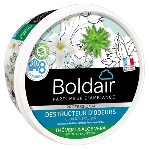 Vaste gel geurvernietiger BOLDAIR - Groene thee & Aloë Vera - 300g