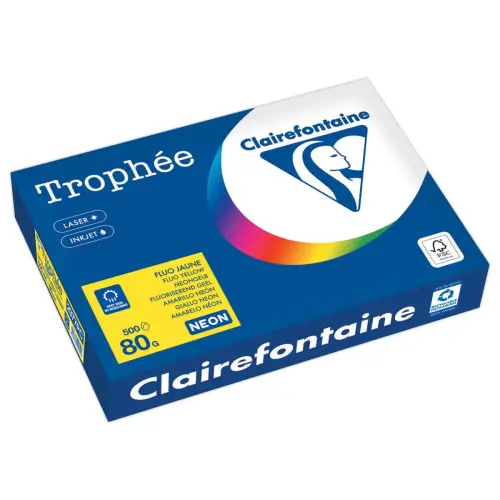 Pak fluorescerend gekleurd papier - A4 - Trofee - 80g - Fluo Geel - CLAIRFONTAINE