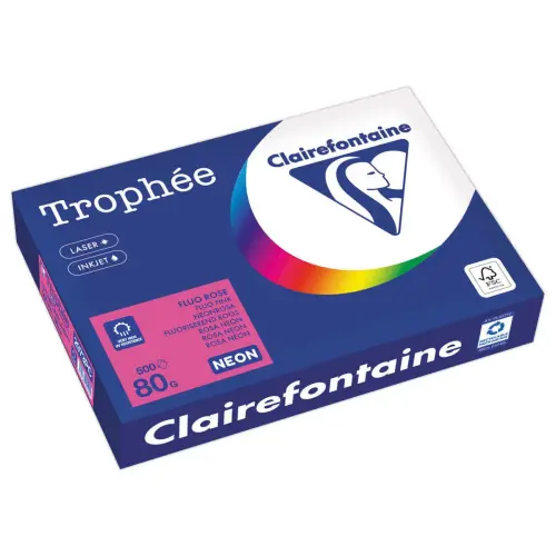 Papierriem fluorescerend gekleurd papier A4 - Troph&eacute;e 80g - Fluo roze - CLAIREFONTAINE 