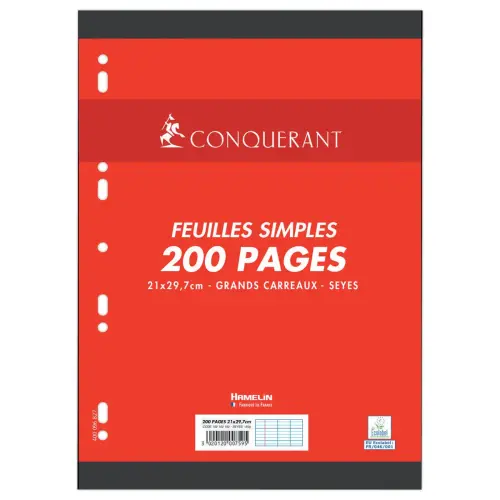 100  Enkele, geperforeerde papiervellen (200 vellen)  - A4 - Sey&egrave;s gelijnd - CONQUERANT 